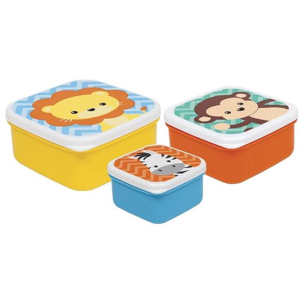 Imagem de Kit Animal Fun 3 Potinhos Infantis 3 Tamanhos Coloridos Alimentação Microondas Buba