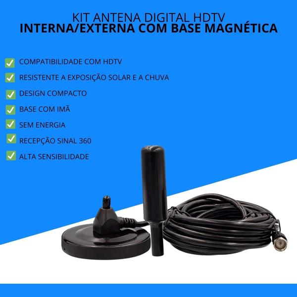 Imagem de Kit antena digital hdtv interna/externa com base magnética