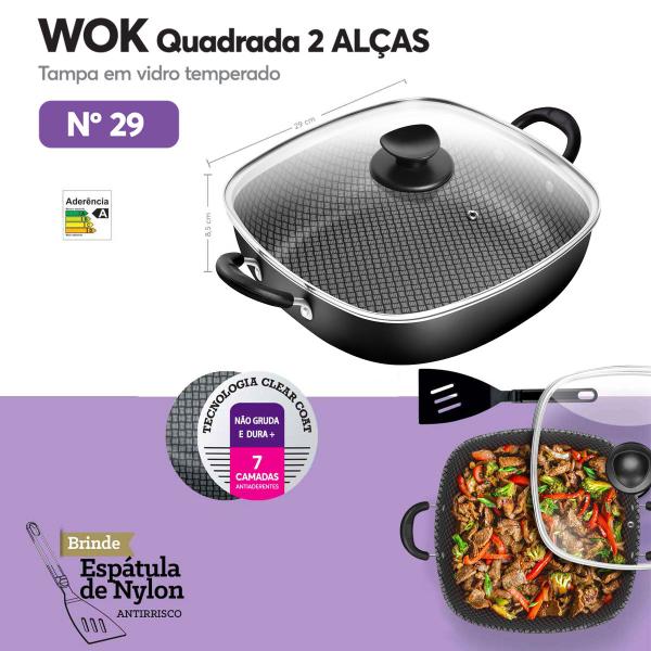 Imagem de Kit Antiaderente Quadrado Frigideira Wok 2 Alças N29 + Caneco Clear Coat Patolux