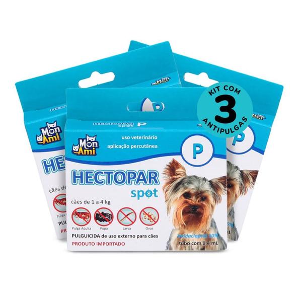 Imagem de Kit Antipulgas Hectopar Mon Ami (P) 0,4ml - Cães de 1 a 4kg C/ 3 unidades