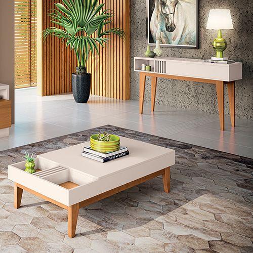 Imagem de Kit Aparador 136cm com Mesa De Centro Cancún H01 Off White - Cinamomo Clique Chique