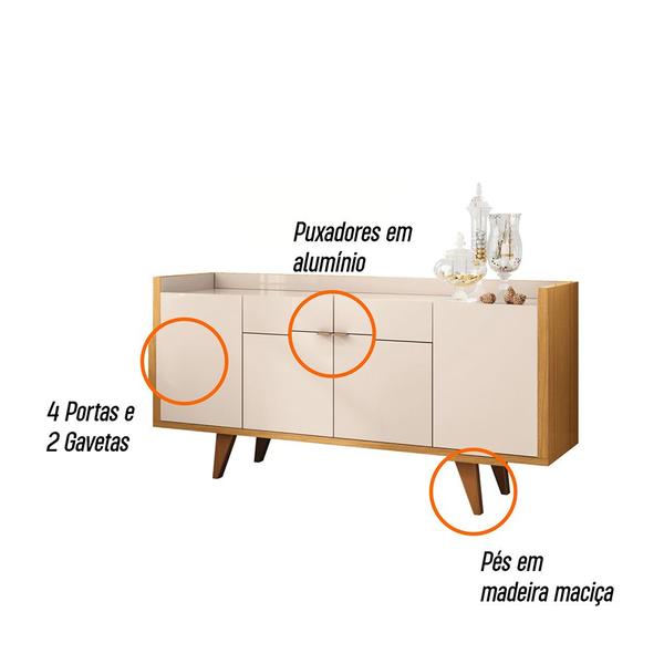 Imagem de Kit Aparador Buffet 160 cm com Cristaleira para Sala de Estar Edenia H01 Nature - Off White Clique Chique