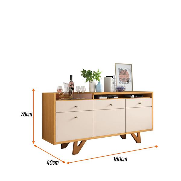 Imagem de Kit Aparador Buffet 160cm cm Cristaleira para Sala de Estar Luminara H01 Off White - Cinamomo Clique Chique