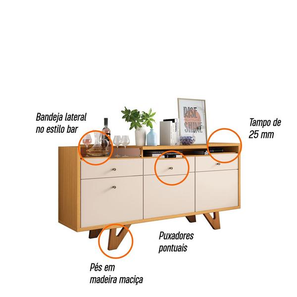 Imagem de Kit Aparador Buffet 160cm cm Cristaleira para Sala de Estar Luminara H01 Off White - Cinamomo Clique Chique