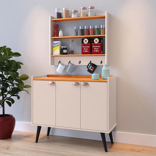 Imagem de Kit Aparador Buffet Organizador Prateleira Interna Truzzi Armário Parede Porta Condimentos Cozinha Amélia - Off White/Cinamomo - RPM Móveis