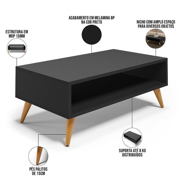 Imagem de Kit Aparador com Mesa de Centro Mônaco E Espelho Adnet 54cm Preto L03 Preto - Lyam Decor