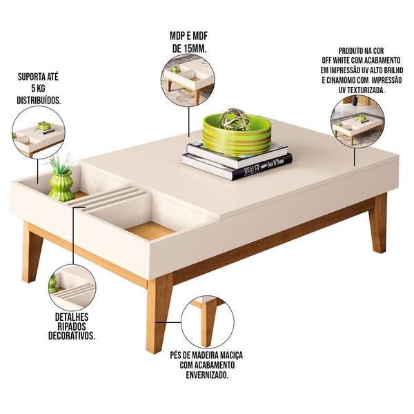 Imagem de Kit Aparador Para Sala De Estar Valentim Com Mesa De Centro Nala B01 Cinamomo Off White - Lyam Decor