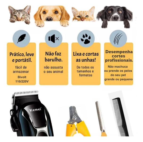 Imagem de Kit Aparadora Maquina Profissional De Tosa Alicate Tesoura Pente Cachorro Kemei 1991