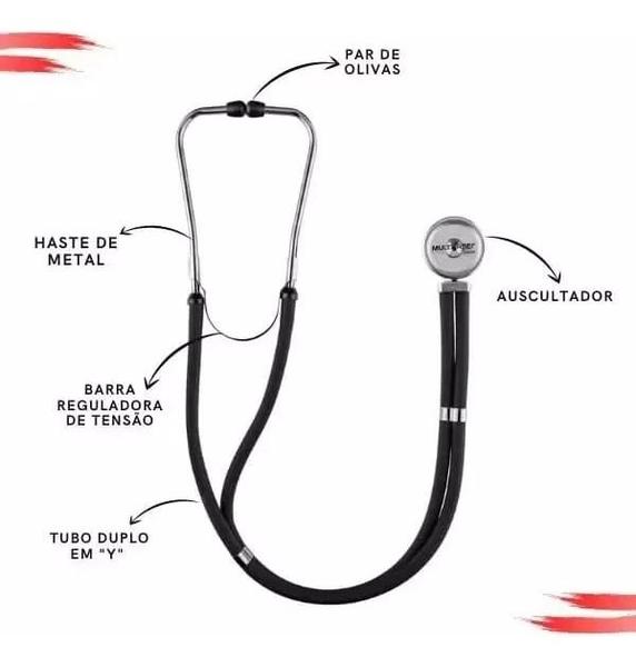 Imagem de Kit Aparelho Pressão Esfigmomanômetro PA Med + Estetoscópio Preto