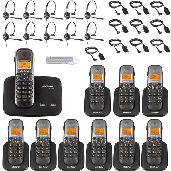 Imagem de Kit Aparelho Telefone Fixo Bina 2 Linhas 9 Ramal e Headset