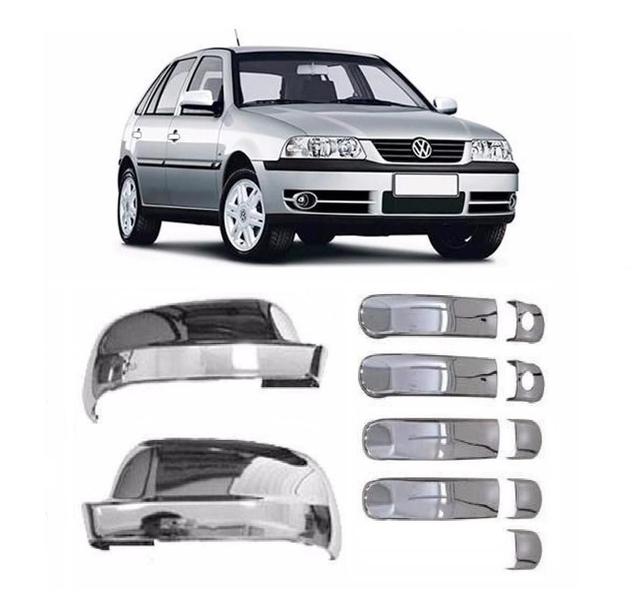 Imagem de Kit Aplique Capa Cromada Retrovisor Maçanetas Vw Gol G3 2003