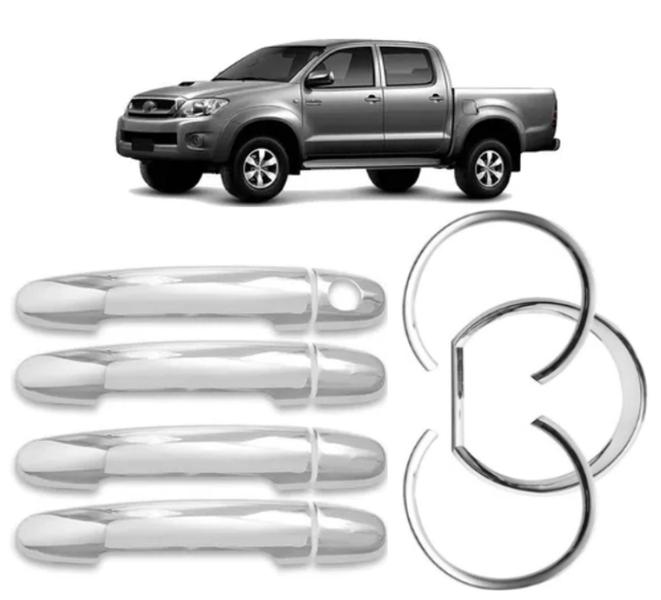 Imagem de Kit Aplique Cromado Aro do Painel + 4 Aplique Cromado Maçaneta Hilux 2005 até 2011