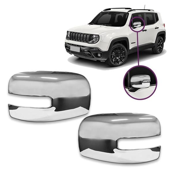 Imagem de Kit Aplique Cromado Capa Retrovisor Maçaneta com Keyless Jeep Renegade 2015/2022 - Shekparts