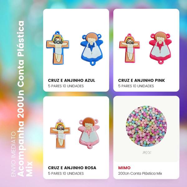 Kit Aplique Entremeio Emborrachado Cruz e Anjinho 5 Pares 10un com Contas Plásticas Imagem de Kit Aplique Entremeio Emborrachado Cruz e Anjinho 5 Pares 10un com Contas Plásticas