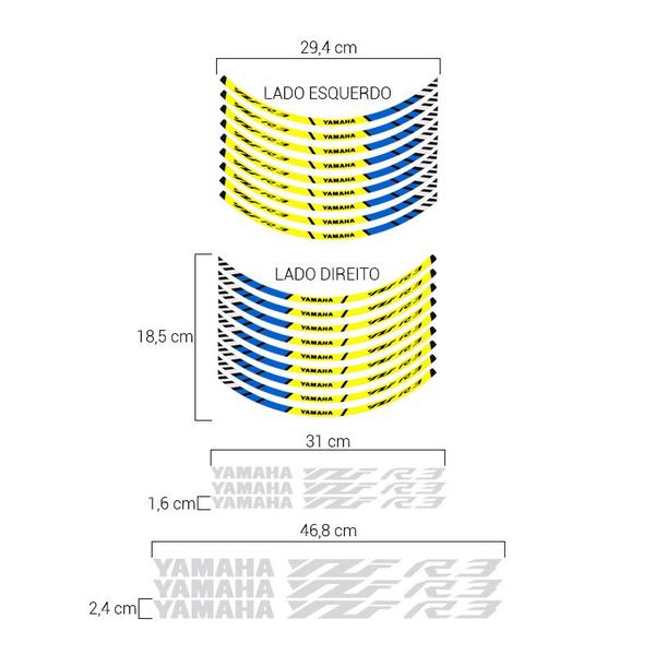 Imagem de Kit Apliques Refletivo Roda Yamaha YZF R3 Frisos Amarelos