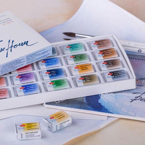 Imagem de Kit Aquarela Nevskaya White Nights Pastilhas C/ 24 Cores