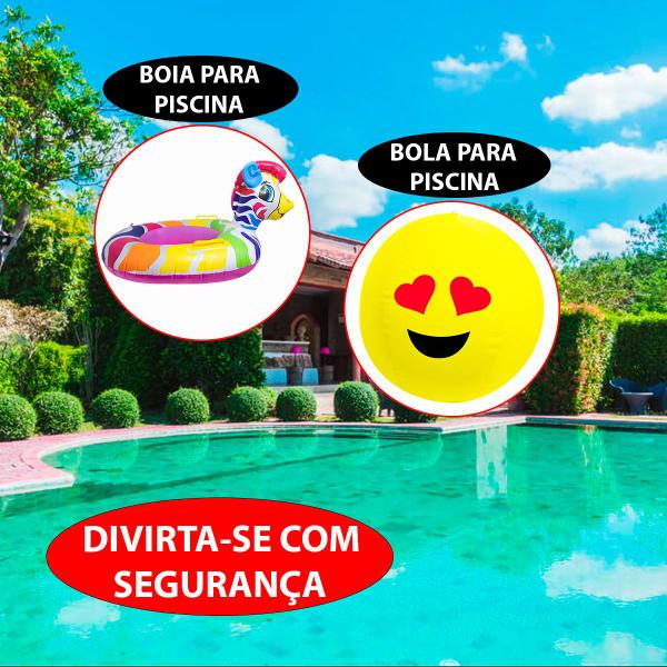 Imagem de Kit Aquático Divertido Boia Colorida E Bola Emoji Para Alegria Piscinas Chácaras 