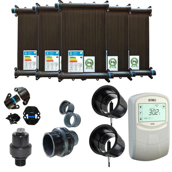 Imagem de Kit aquecedor piscina solar 13 placas 5 mt+control+valvs