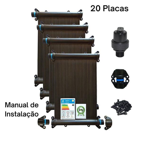 Imagem de Kit aquecedor piscina solar 20 placas 4 mt + válv quebra vácuo