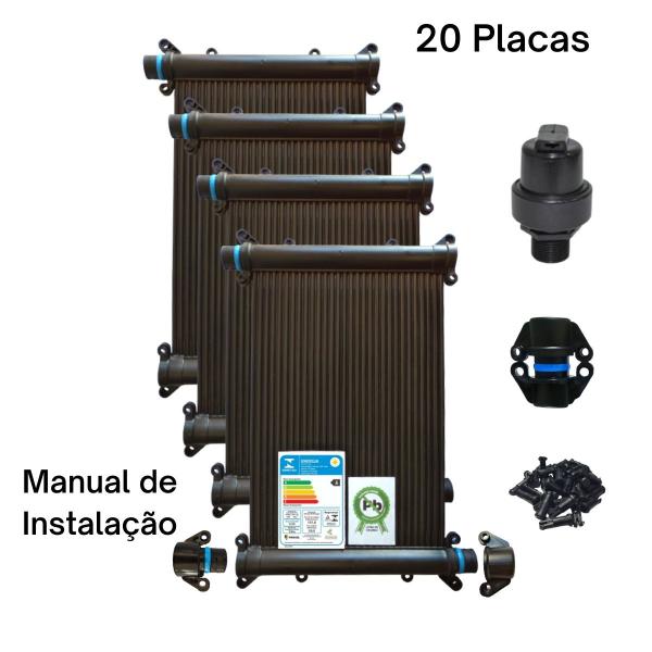 Imagem de Kit Aquecedor Solar Para Piscina 30 Placas 2mt + Valvula Quebra Vácuo + Kit Fechamento