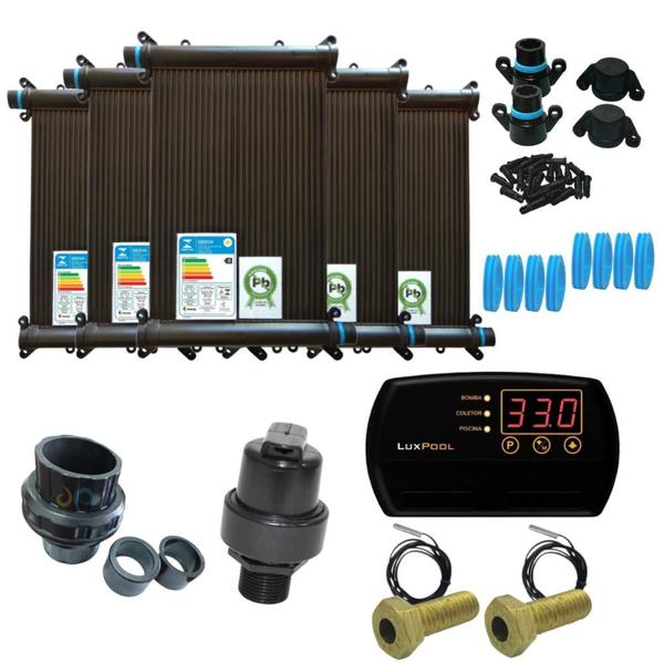 Imagem de Kit Aquecedor Solar Piscina 3 Placas3MT+Controlador+Valvulas