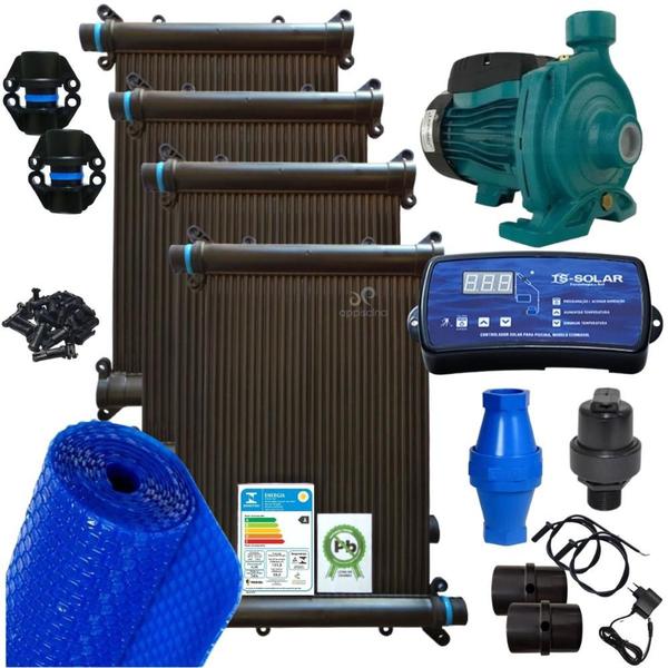 Imagem de Kit Aquecedor Solar Piscina Completo 13M Placa Cdt Bomba Capa