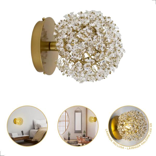 Kit Arandela Íris Bola E Castanha De Cristal + Lâmpada LED G9 - Lampluz Imagem de Kit Arandela Íris Bola E Castanha De Cristal + Lâmpada LED G9