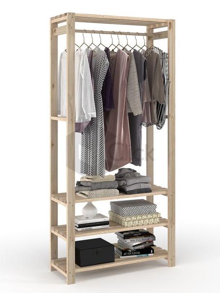 Imagem de kit Arara Simples Para Closet Multiuso e Aparador Pinus De Madeira