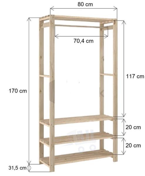 Imagem de kit Arara Simples Para Closet Multiuso e Aparador Pinus De Madeira