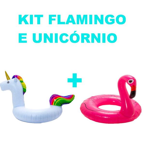 Imagem de Kit Arco Iris Boias Unicórnio Arco Iris Mais Flamingo Pink