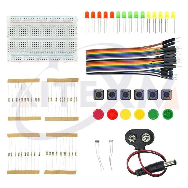 Imagem de Kit Arduino UNO R3 Mini Starter - LED, Jumper, Botão, Breadboard - Ideal para Iniciantes