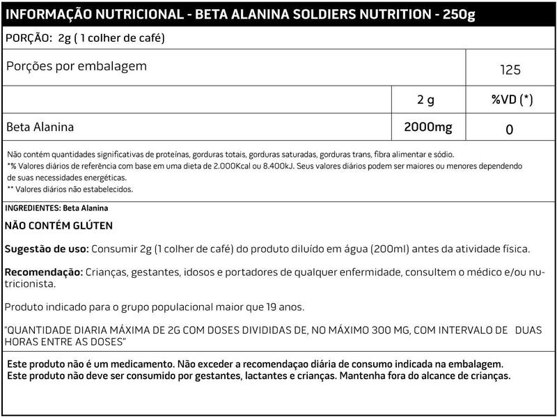 Imagem de Kit: Arginina 250g + Beta Alanina 250g + Taurina 250g + Vitamina C Em Pó 250g + Cafeina 60 Caps 200mg - Soldiers Nutriti