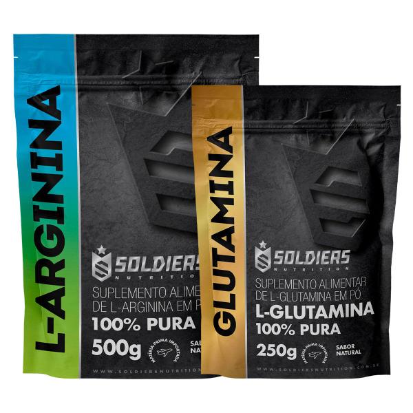 Imagem de Kit: Arginina 500g + Glutamina 250g - 100% Pura Importada - Soldiers Nutrition