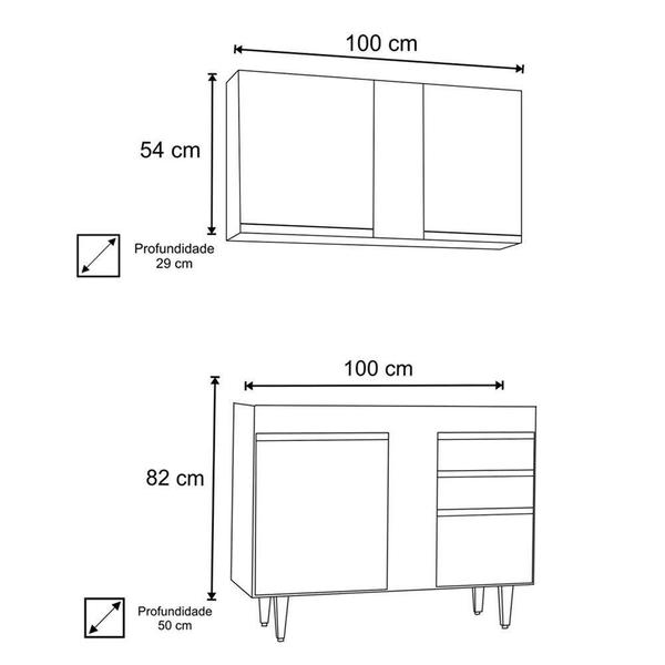 Imagem de Kit Armário Aéreo Balcão Cinza 100cm