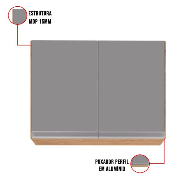 Imagem de Kit Armário Aéreo e Balcão de Cozinha Lavanderia com Tampo 02 Portas Loren Castanho e Cinza 80 cm - D'Rossi
