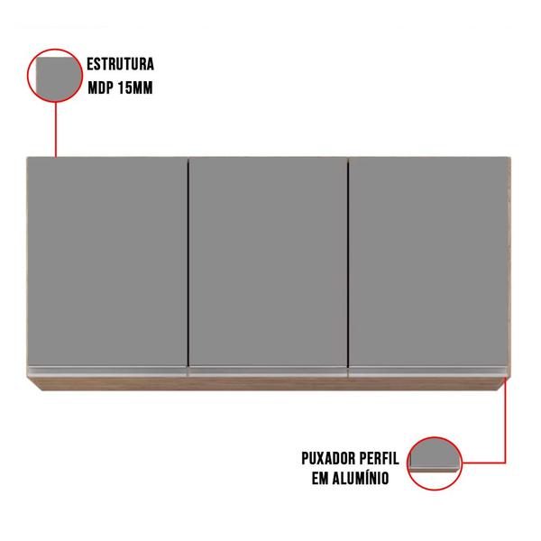 Imagem de Kit Armário Aéreo e Balcão de Cozinha Lavanderia Dora com Tampo Castanho e Cinza 120 cm - D'Rossi