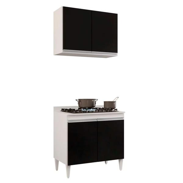 Imagem de Kit Armário Aéreo e Balcão para Cooktop de Cozinha 02 Portas Diana Branco e Preto 80 cm - D'Rossi