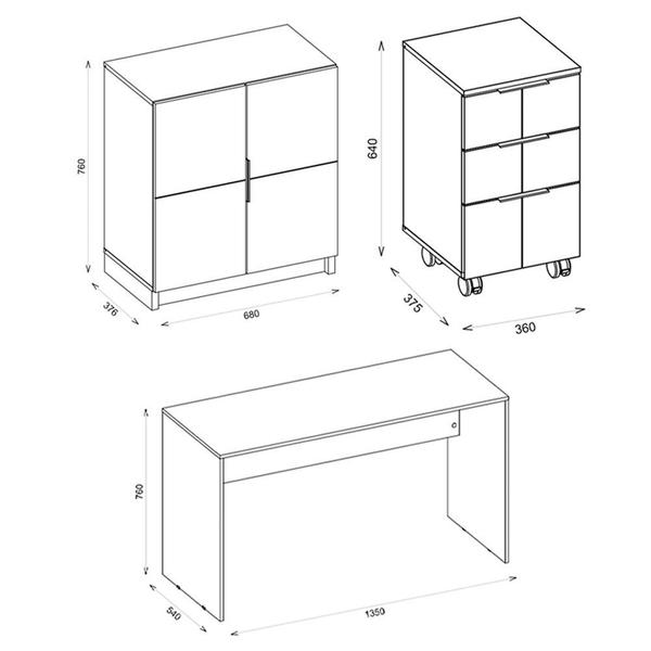 Imagem de Kit Armário Baixo Gaveteiro Mesa Cubic Branco Caemmun