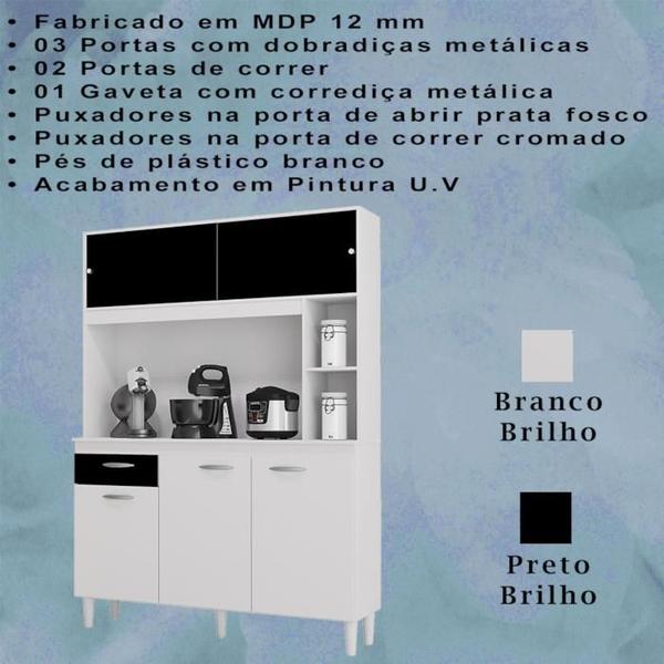 Imagem de Kit Armario Cozinha 5 Portas 882 Branco Preto POQQ