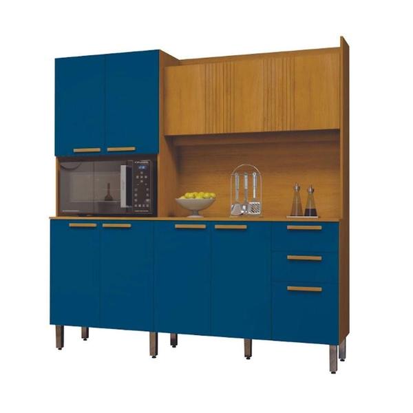 Imagem de Kit Armário De Cozinha 10 Portas 2 Gavetas Jean Chf Móveis Cinamomo Com Azul Turquesa