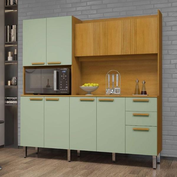 Imagem de Kit Armário De Cozinha 10 Portas 2 Gavetas Jean Chf Móveis Cinamomo Com Verde Menta