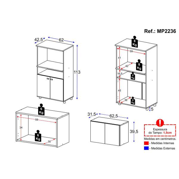 Imagem de Kit Armário de Cozinha 2 Portas com Balcão Multiuso Multimóveis MP2236