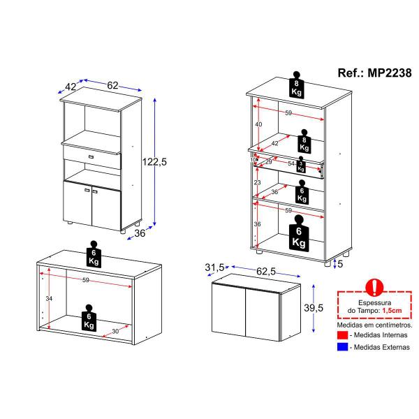 Imagem de Kit Armário de Cozinha 2 Portas com Balcão Multiuso Multimóveis MP2238