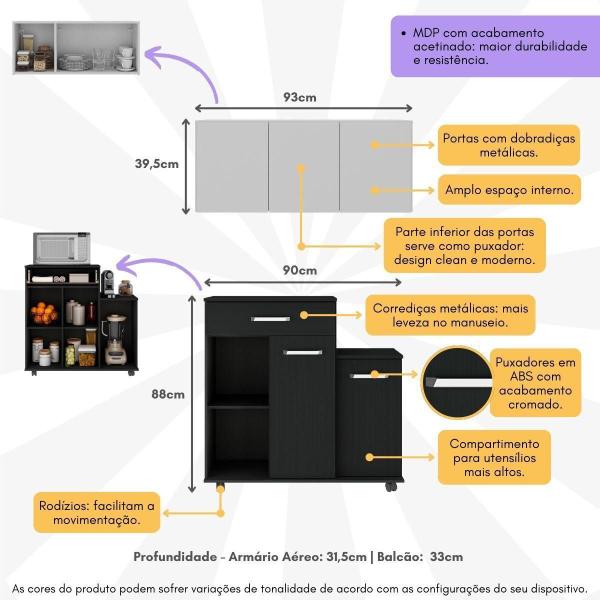 Imagem de Kit Armário de Cozinha 3 Portas com Balcão Multiuso Multimóveis MP2234