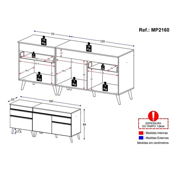 Imagem de Kit Armário de Cozinha Balcão para Cooktop 70cm e Gabinete Pia 120cm Veneza Multimóveis MP2160