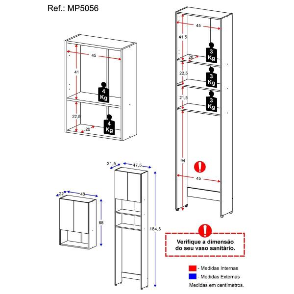 Imagem de Kit Armário Lavanderia e Banheiro para Vaso Sanitário Multimóveis MP5056
