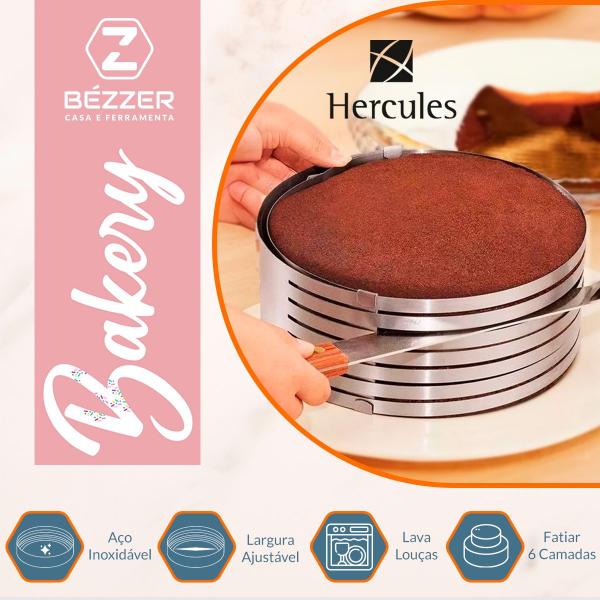 Imagem de Kit Aro Fatiador e 1 Nivelador Cortador Hercules Bakery Aço Inoxidável Utensílios p/ Bolos Uso Profissional ou Domestica