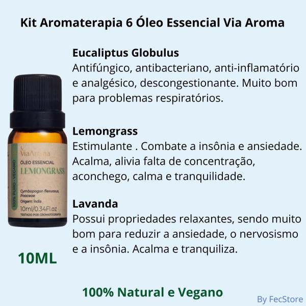 Imagem de Kit Aromaterapia Óleos Essenciais Via Aroma - Ansiedade, Estresse e Relaxar