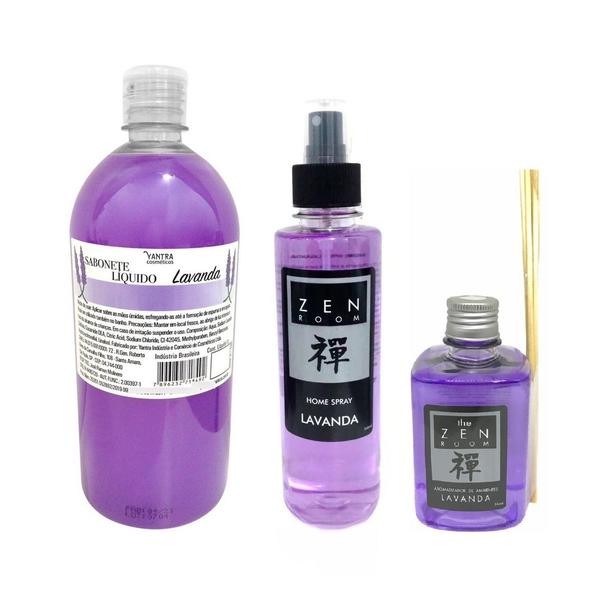 Imagem de Kit Aromatizador de Ambientes Home Spray + Difusor Varetas + Sabonete Líquido Aroma Lavanda