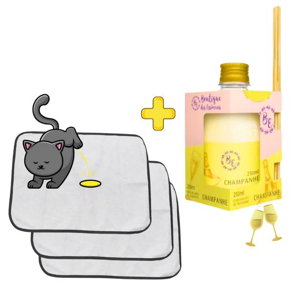 Kit Aromatizador Pet Champanhe de Ambiente com Varetas 250ml + 3 Tapetes Higiênicos Pet 70x50 - dog pet Imagem de Kit Aromatizador Pet Champanhe de Ambiente com Varetas 250ml + 3 Tapetes Higiênicos Pet 70x50